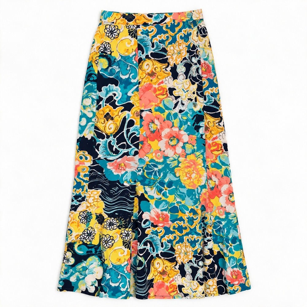 Est. 1946 Womens Floral Paisley Midi Skirt Multi Color Stretch A-Line Size M